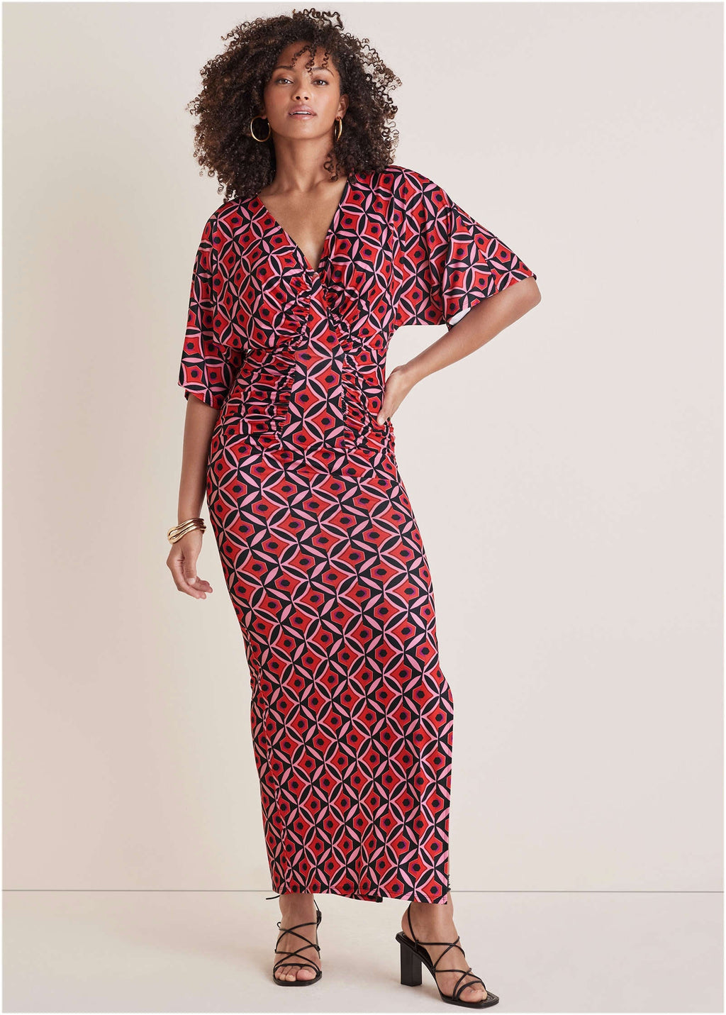 Drape Sleeve Maxi Dress - Red Lagoon Geo