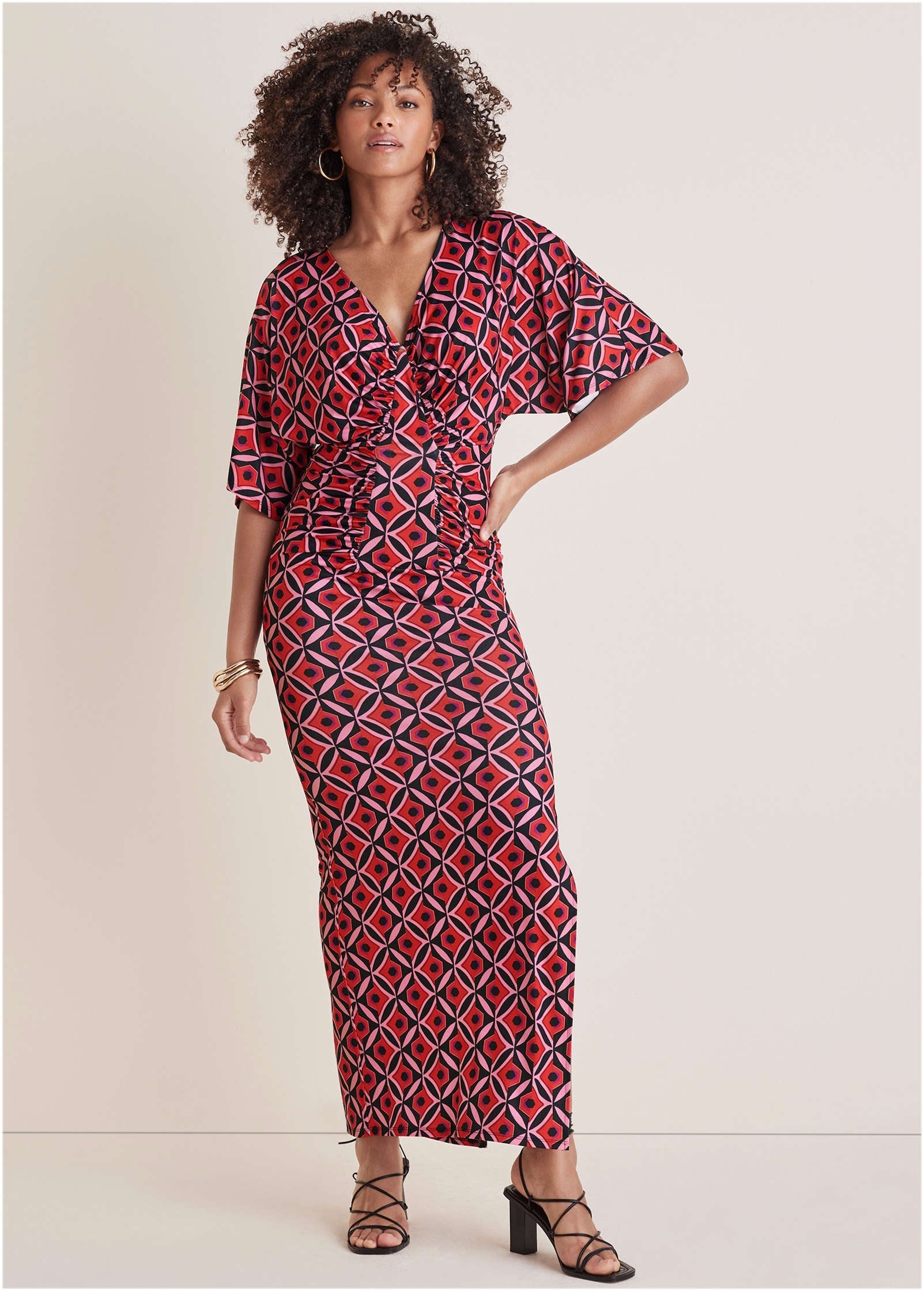 Drape Sleeve Maxi Dress - Red Lagoon Geo