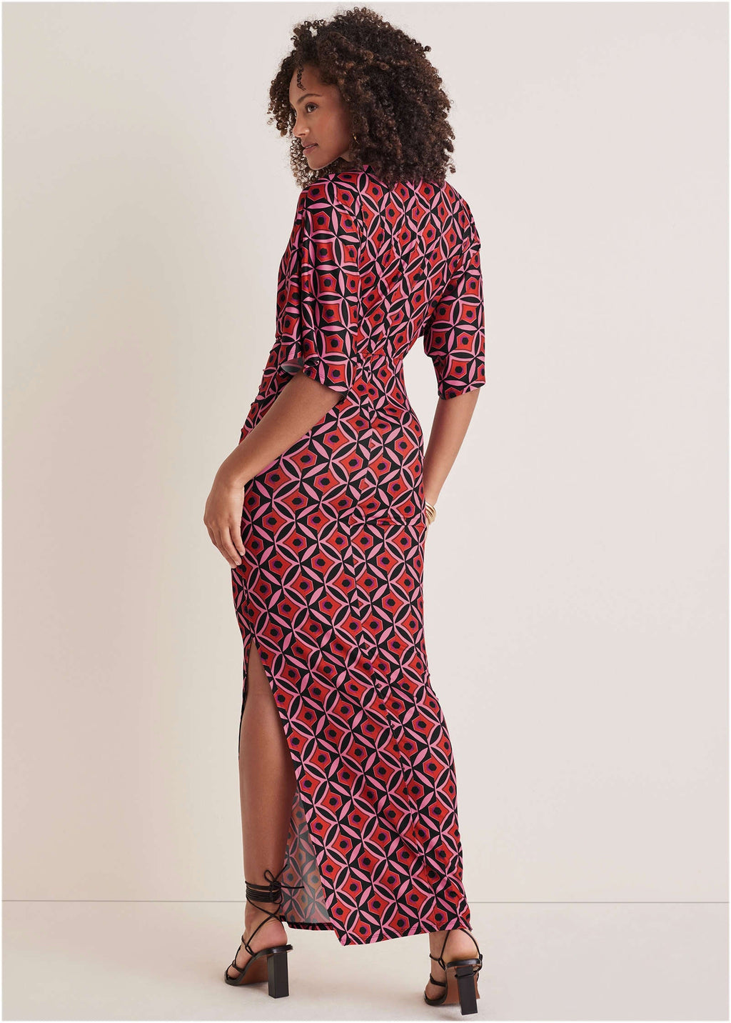 Drape Sleeve Maxi Dress - Red Lagoon Geo