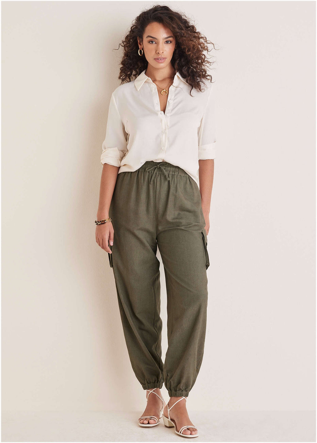 Linen Cargo Jogger - Brown