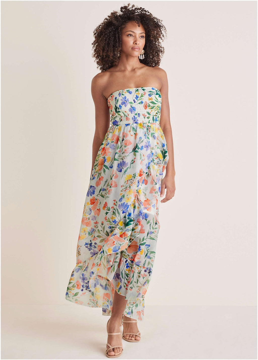 Strapless Ruffle Maxi - Field Of Flowers