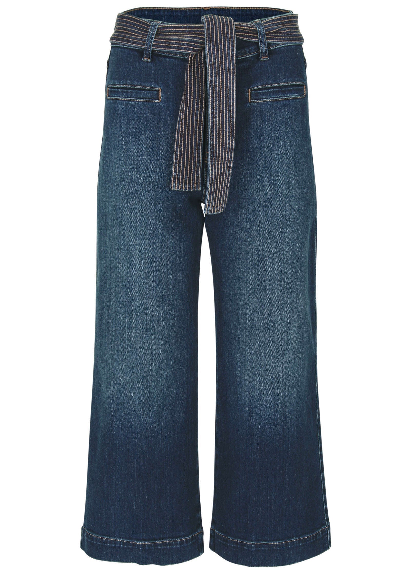 Belted Wide Leg Crop Jean - Dark Wash