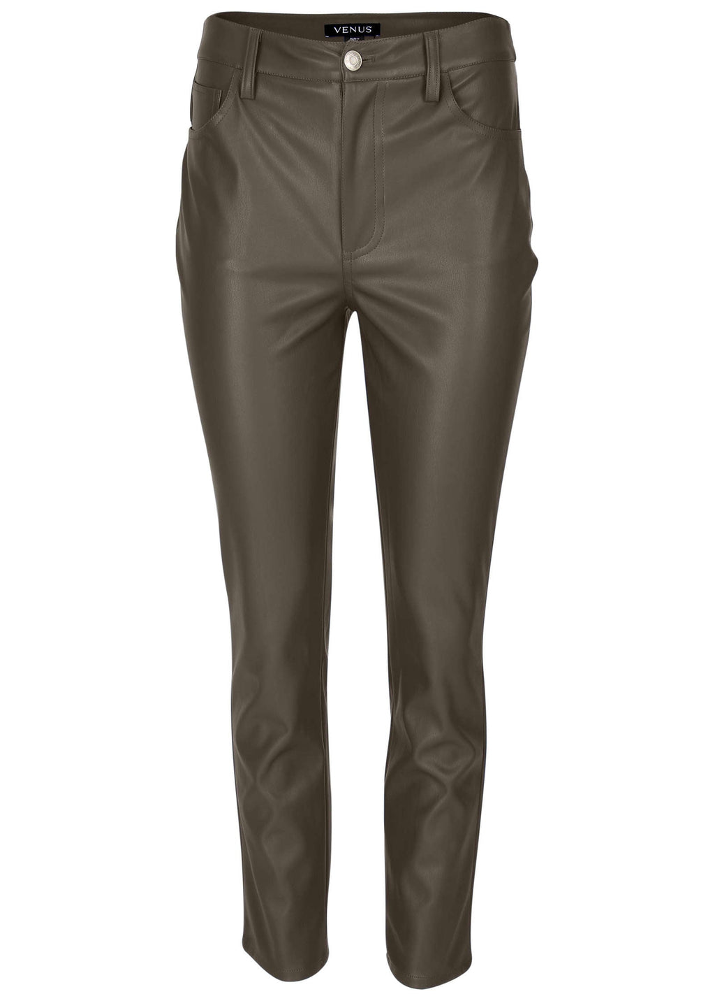 Faux Leather Straight Pants - Brown