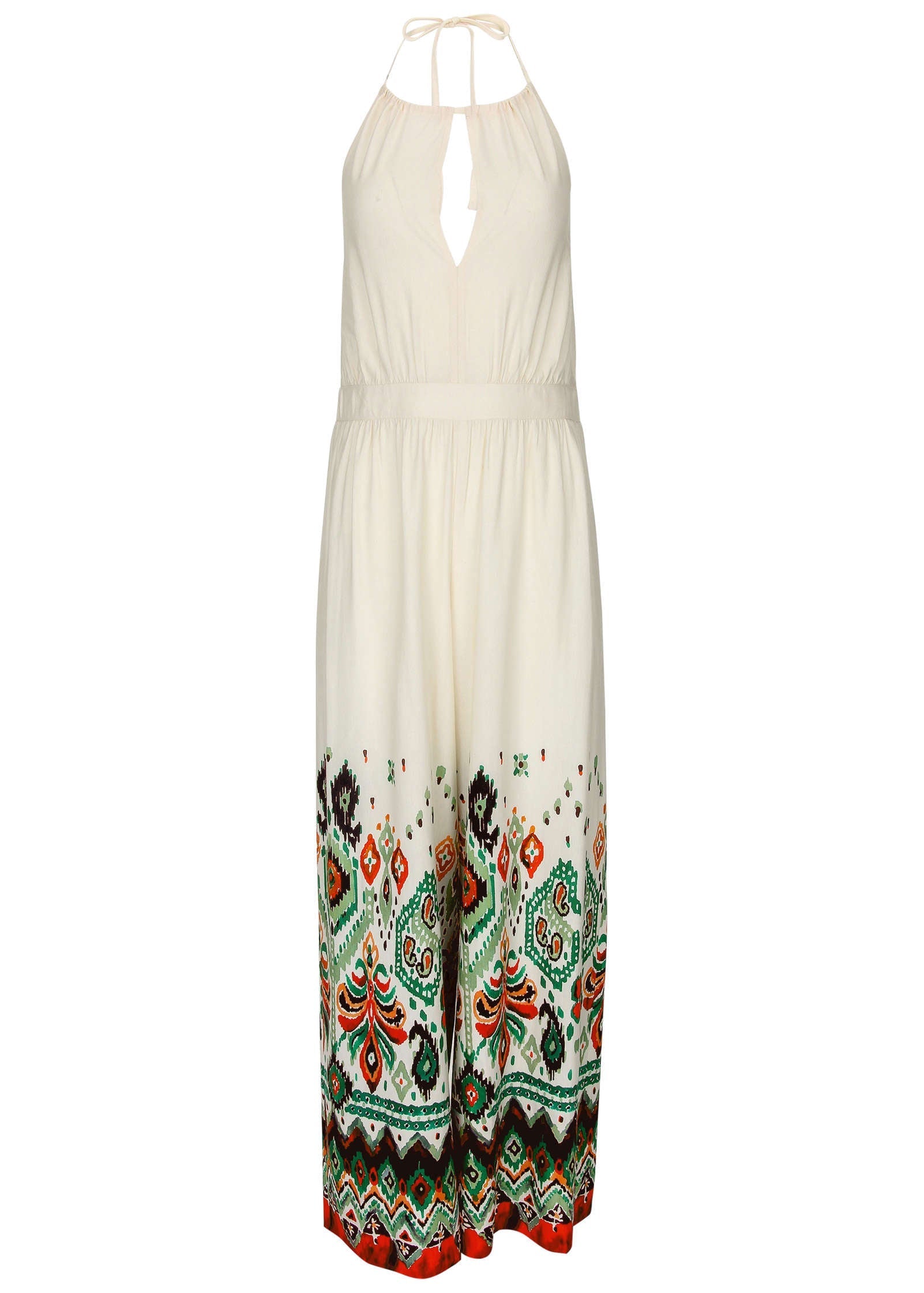 Linen Halter Jumpsuit - Seti Olive Ikat