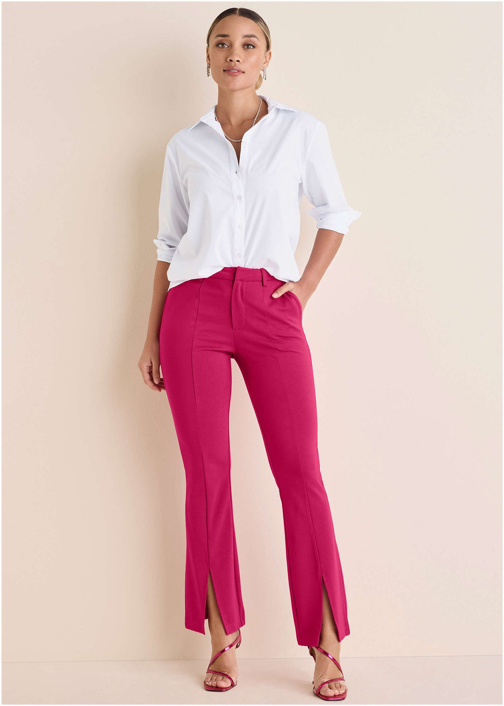 Front Slit Wide Leg Pant - Granita