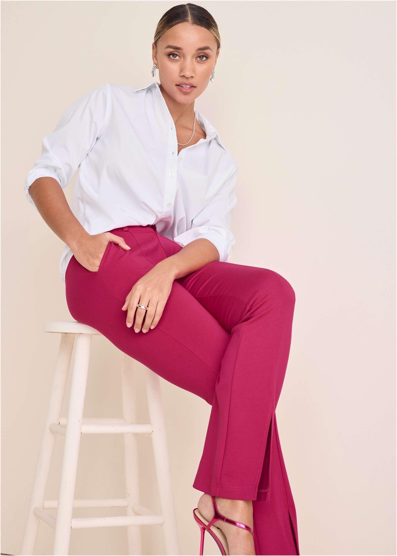 Front Slit Wide Leg Pant - Granita