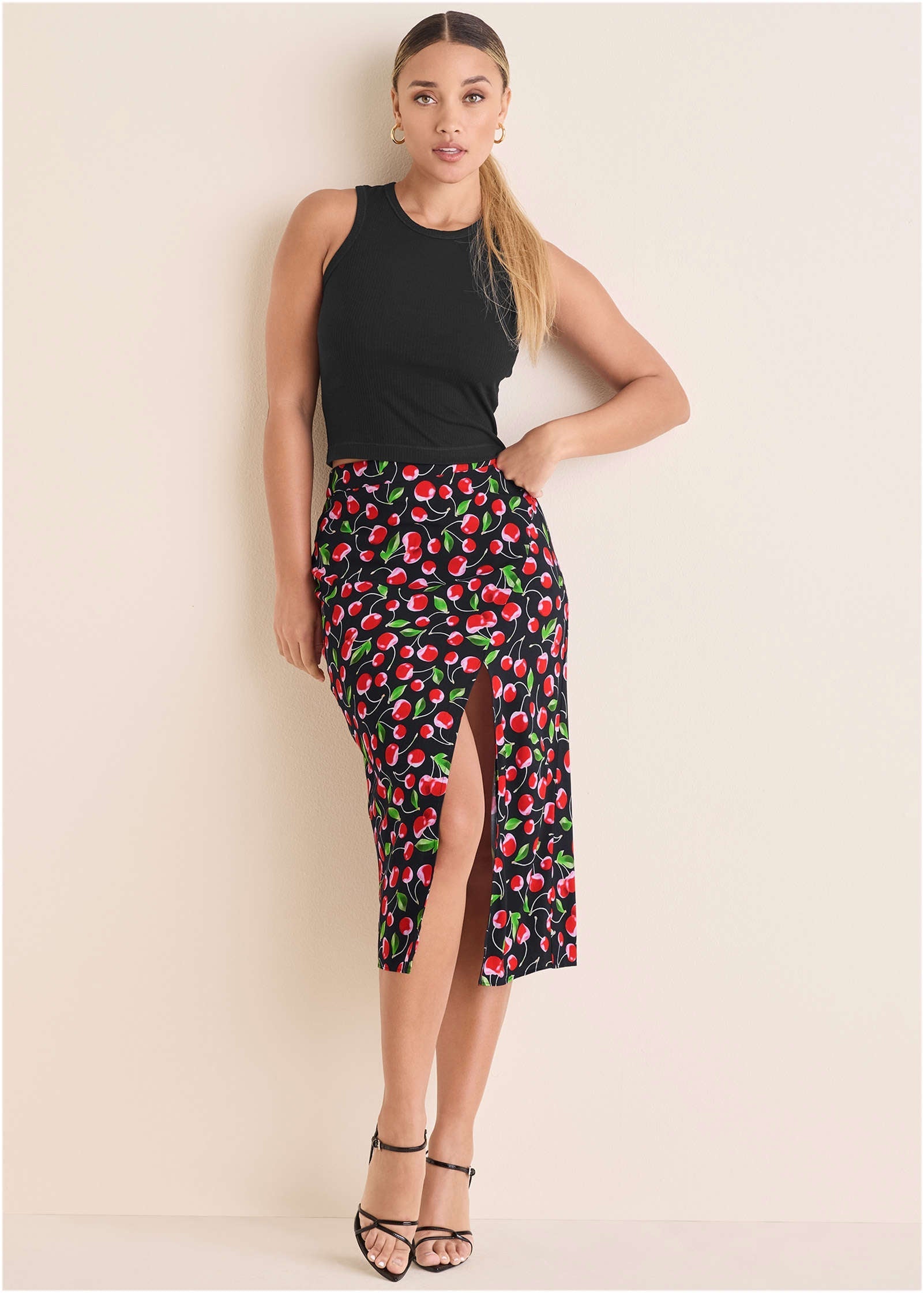 Front Slit Skirt - Very Cherry