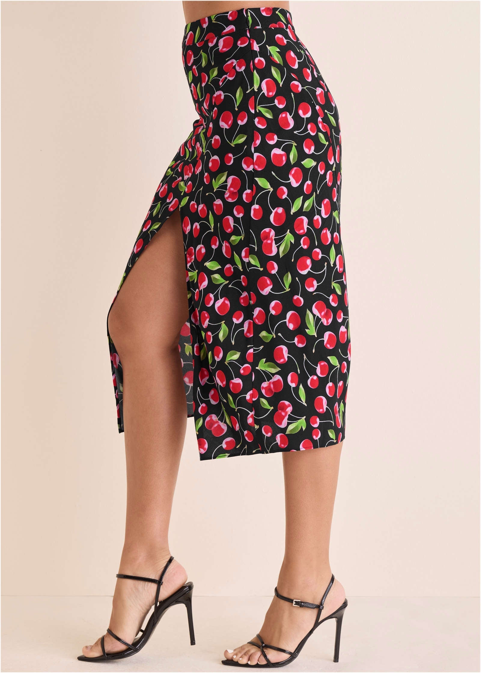 Front Slit Skirt - Very Cherry