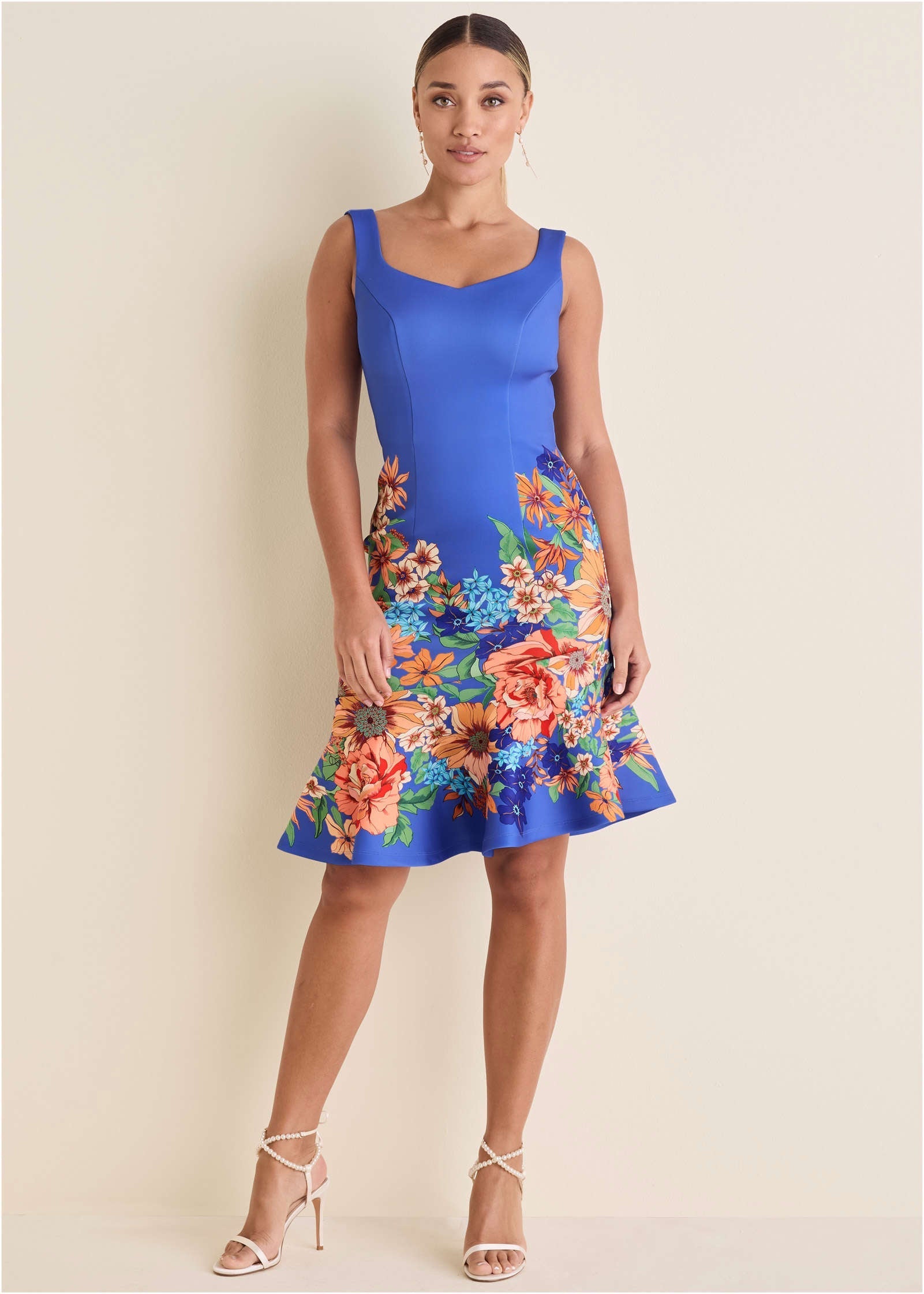 Asymmetric Ruffle Hem Dress - Voyage Bouquet Border Floral
