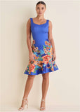 Asymmetric Ruffle Hem Dress - Voyage Bouquet Border Floral