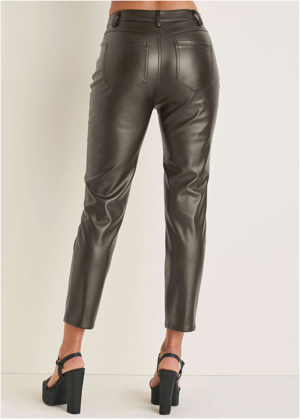Faux Leather Straight Pants - Brown