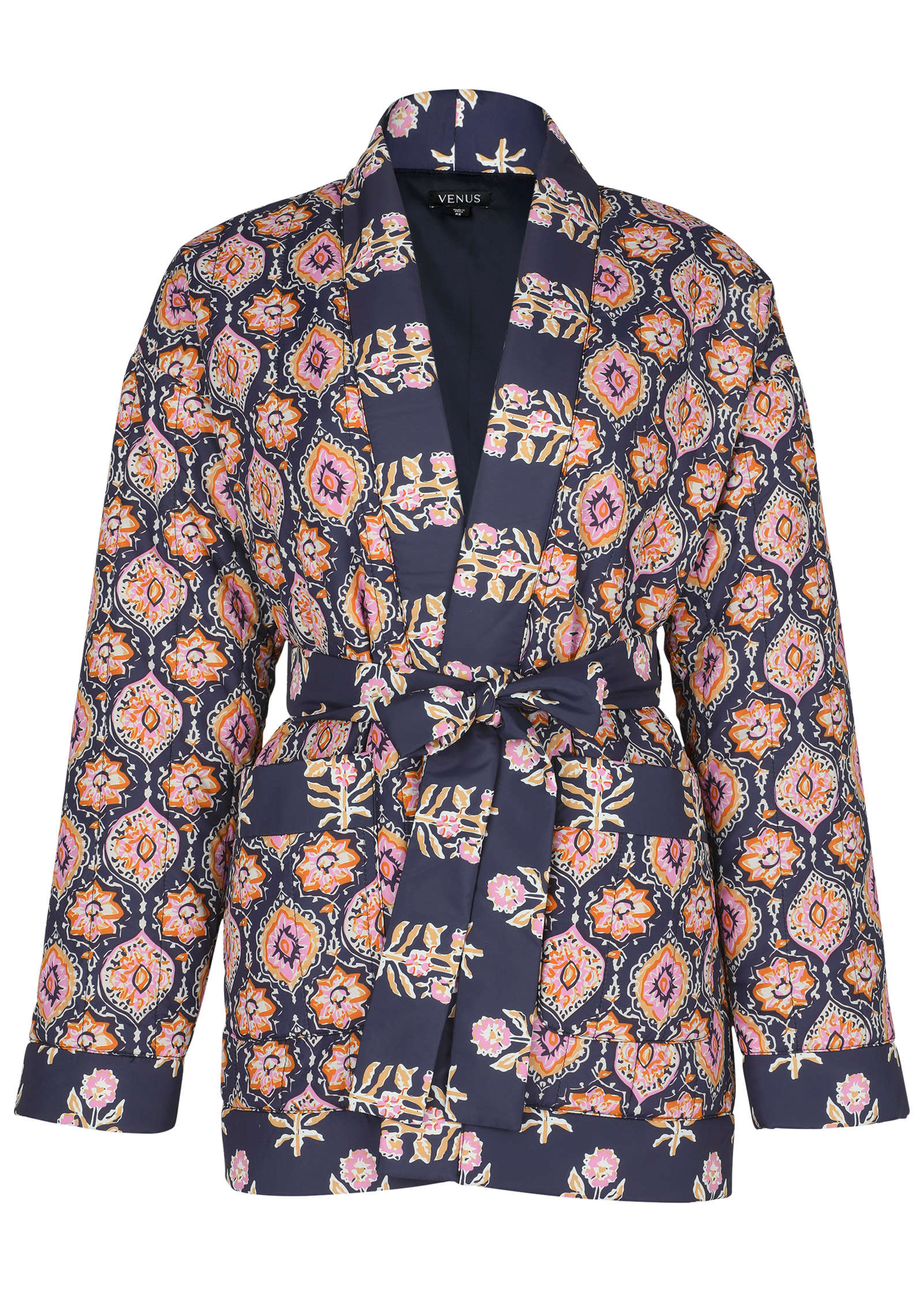 Quilted Jacket With Tie - Blue & Pink