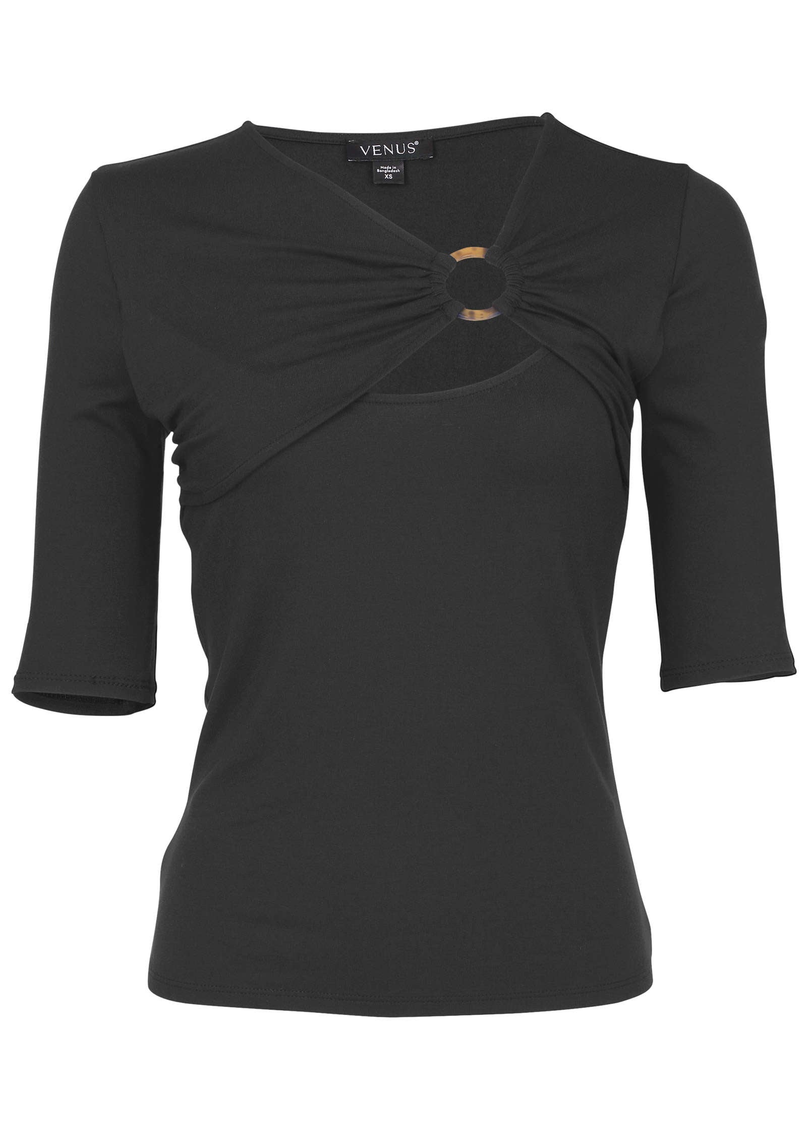 Cut Out 3/4 Sleeve Top - Jet Black