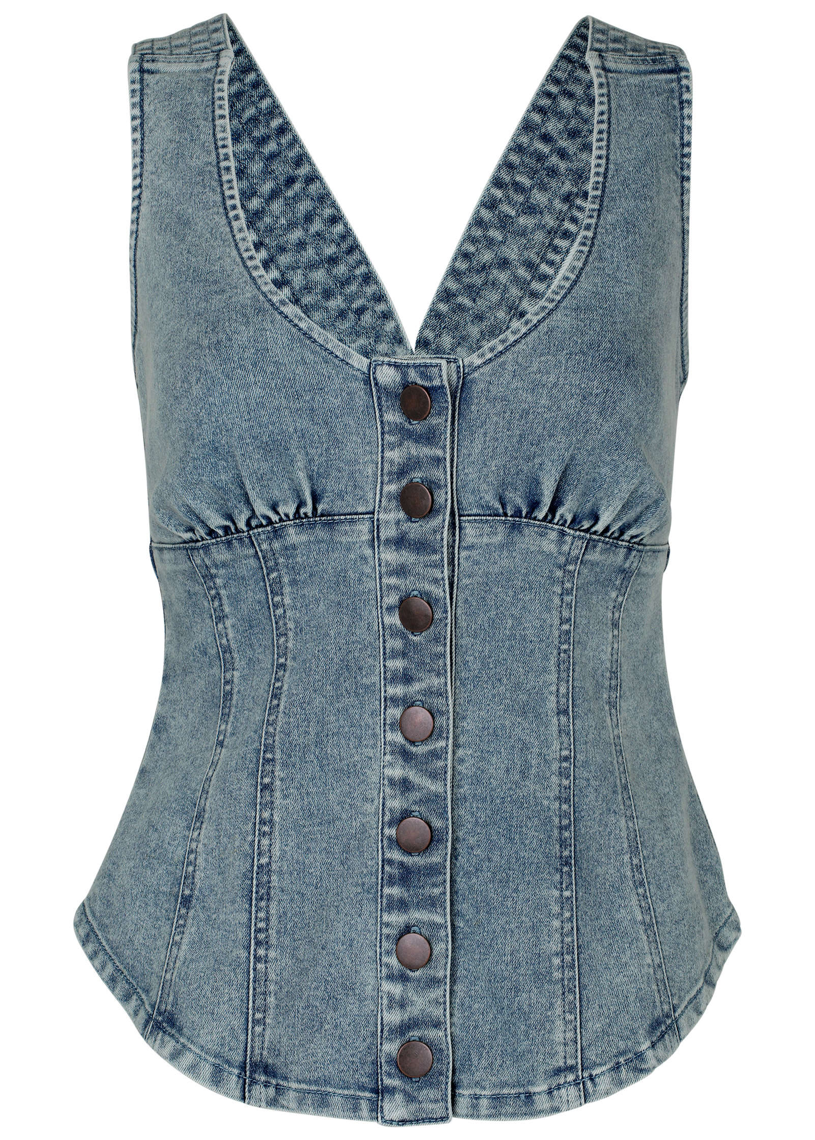 Denim Button Front Top - Light Wash