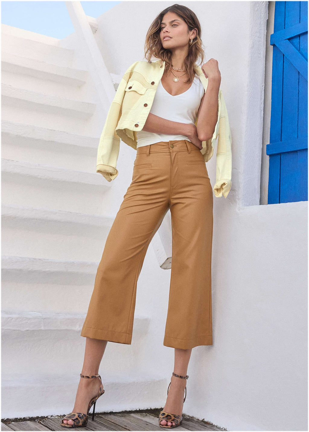 Wide Leg Faux-Leather Pants - Tobacco Brown