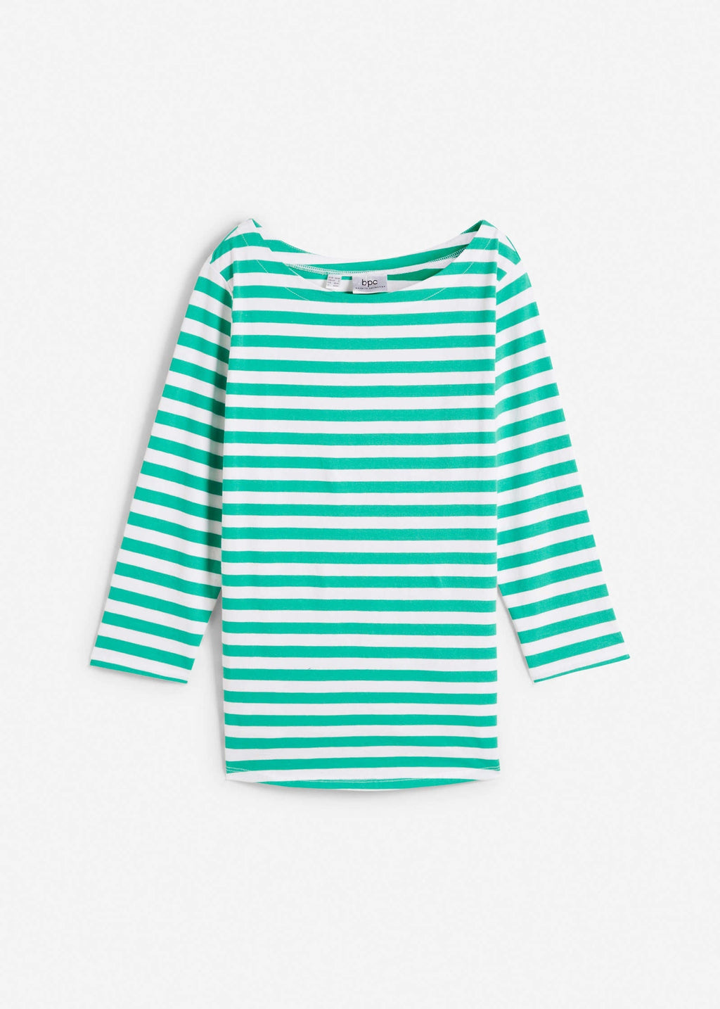Boat Neck Striped Top - White & Jade