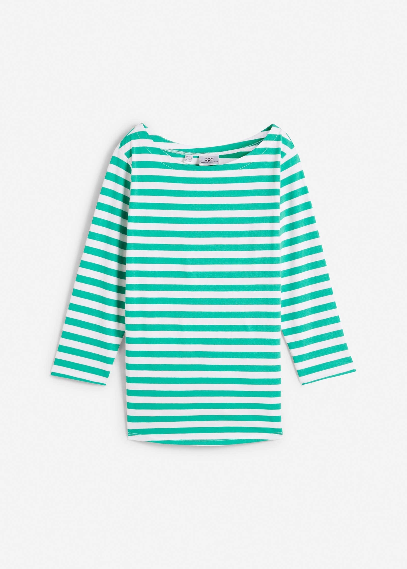 Boat Neck Striped Top - White & Jade