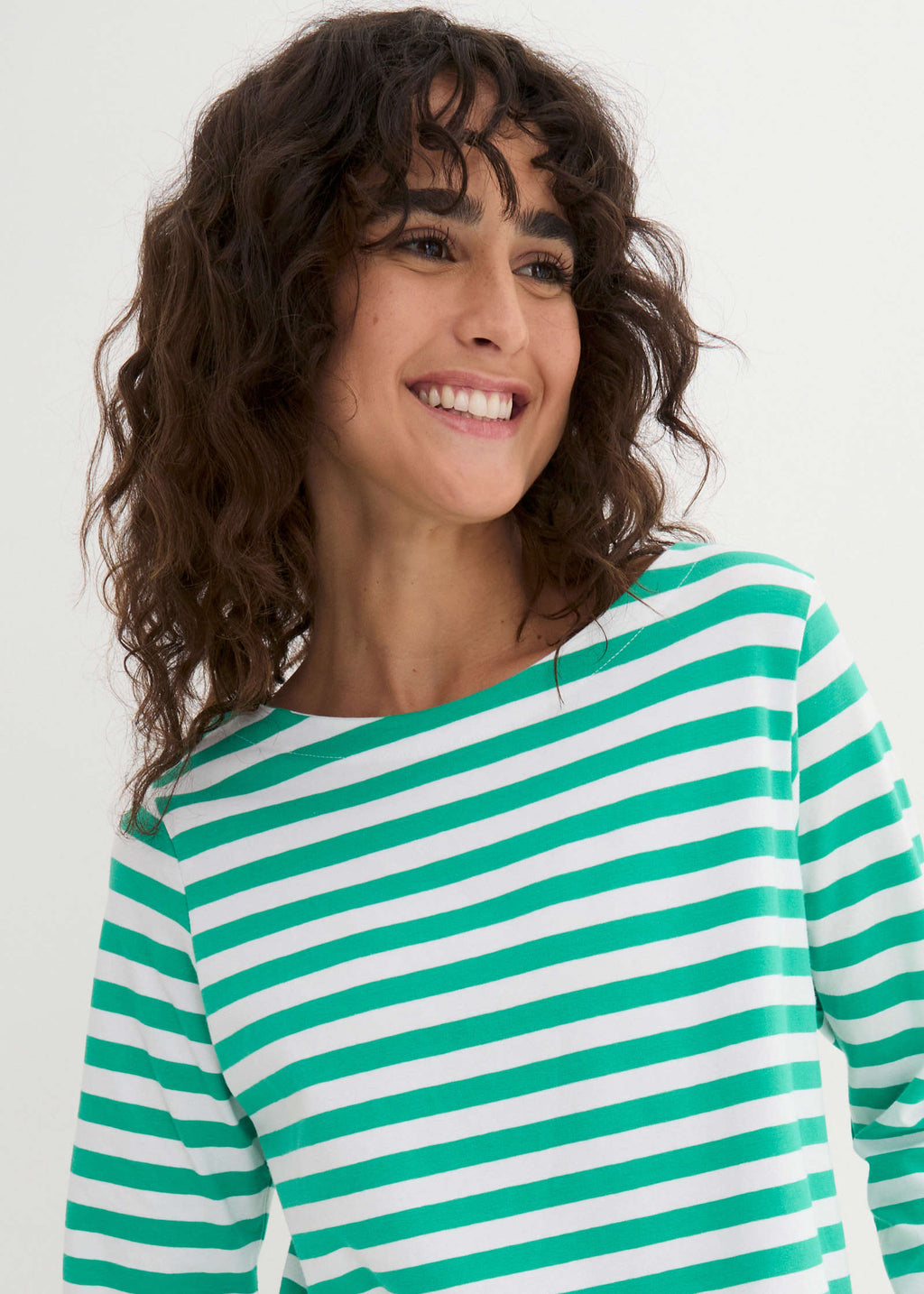 Boat Neck Striped Top - White & Jade