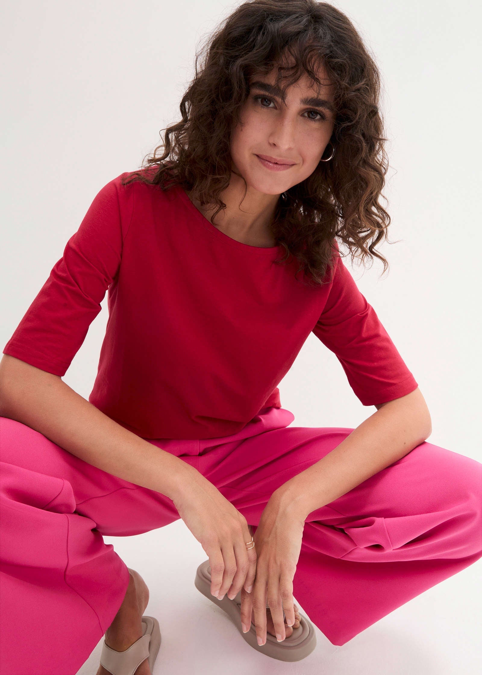 Boat Neck Short Sleeve Top - Red