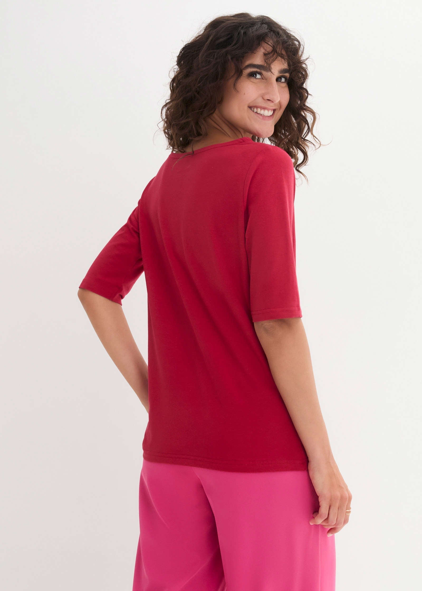 Boat Neck Short Sleeve Top - Red