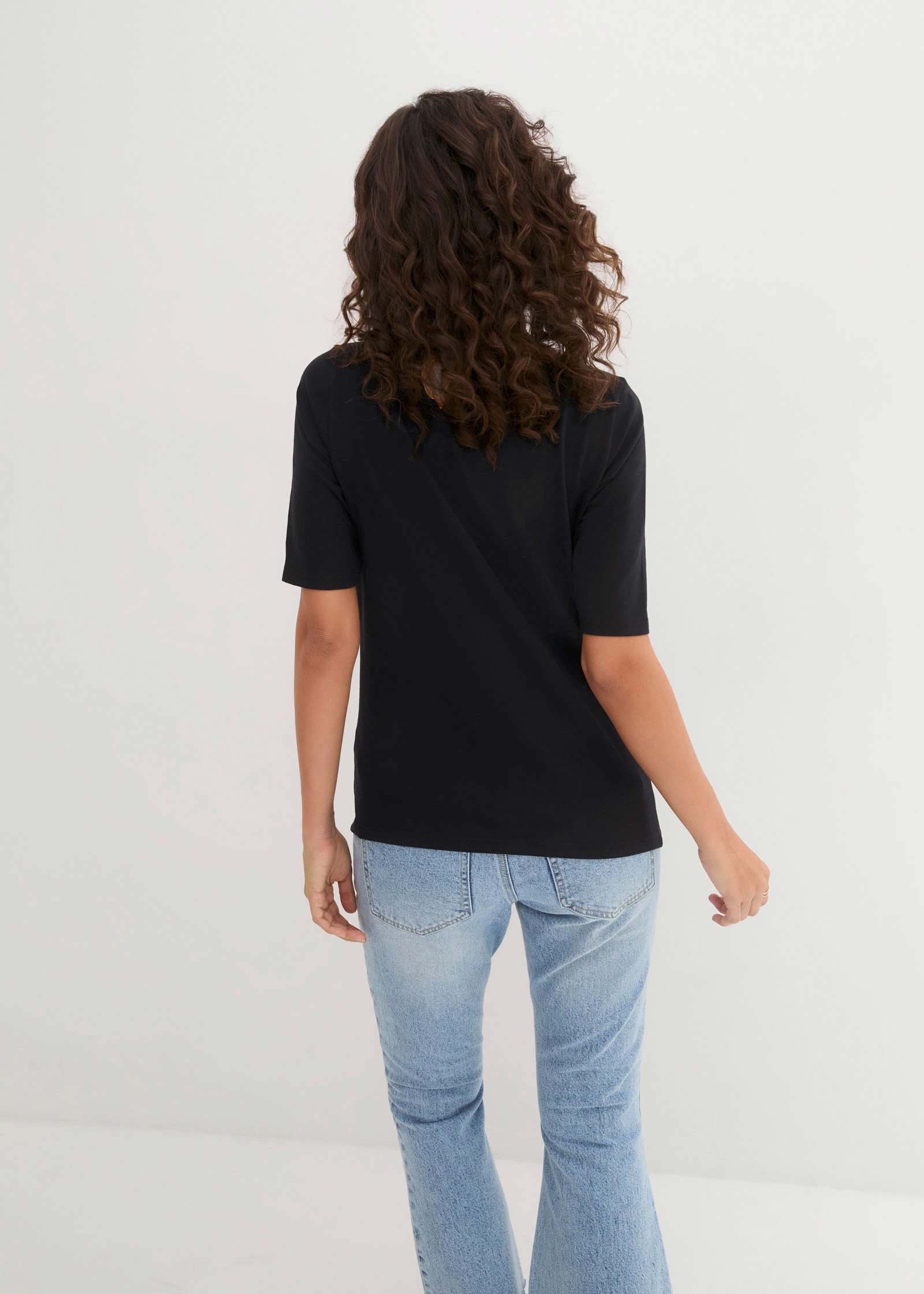 Boat Neck Short Sleeve Top - Black