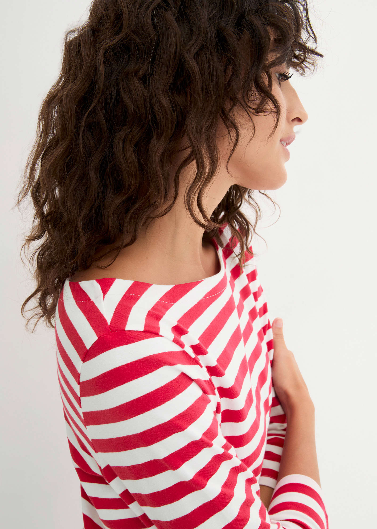 Boat Neck Striped Top - Red & White Stripe