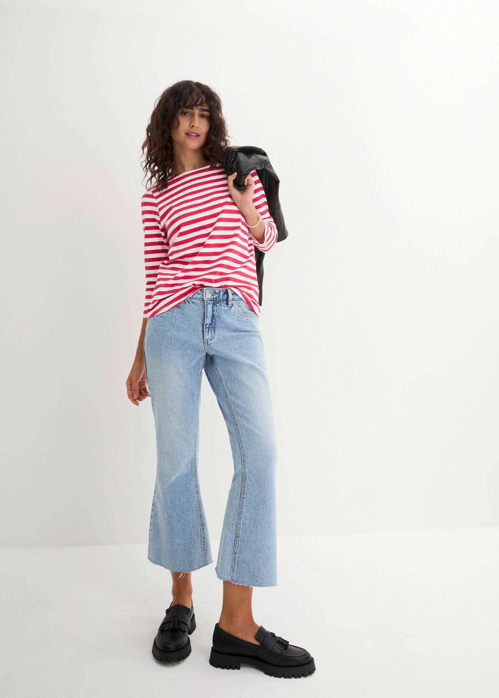 Boat Neck Striped Top - Red & White Stripe