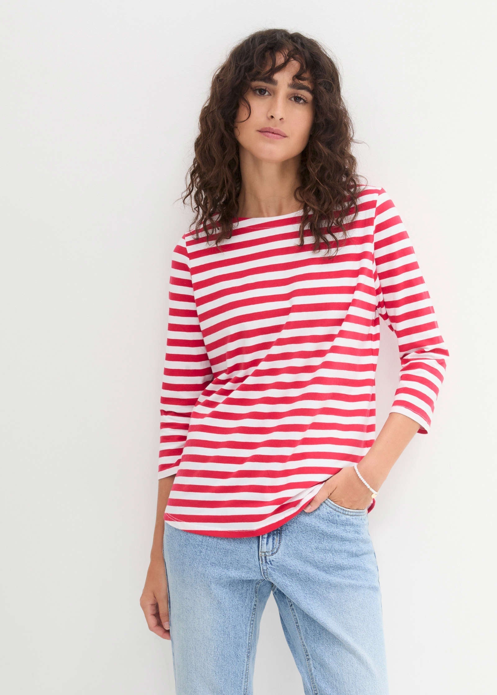 Boat Neck Striped Top - Red & White Stripe