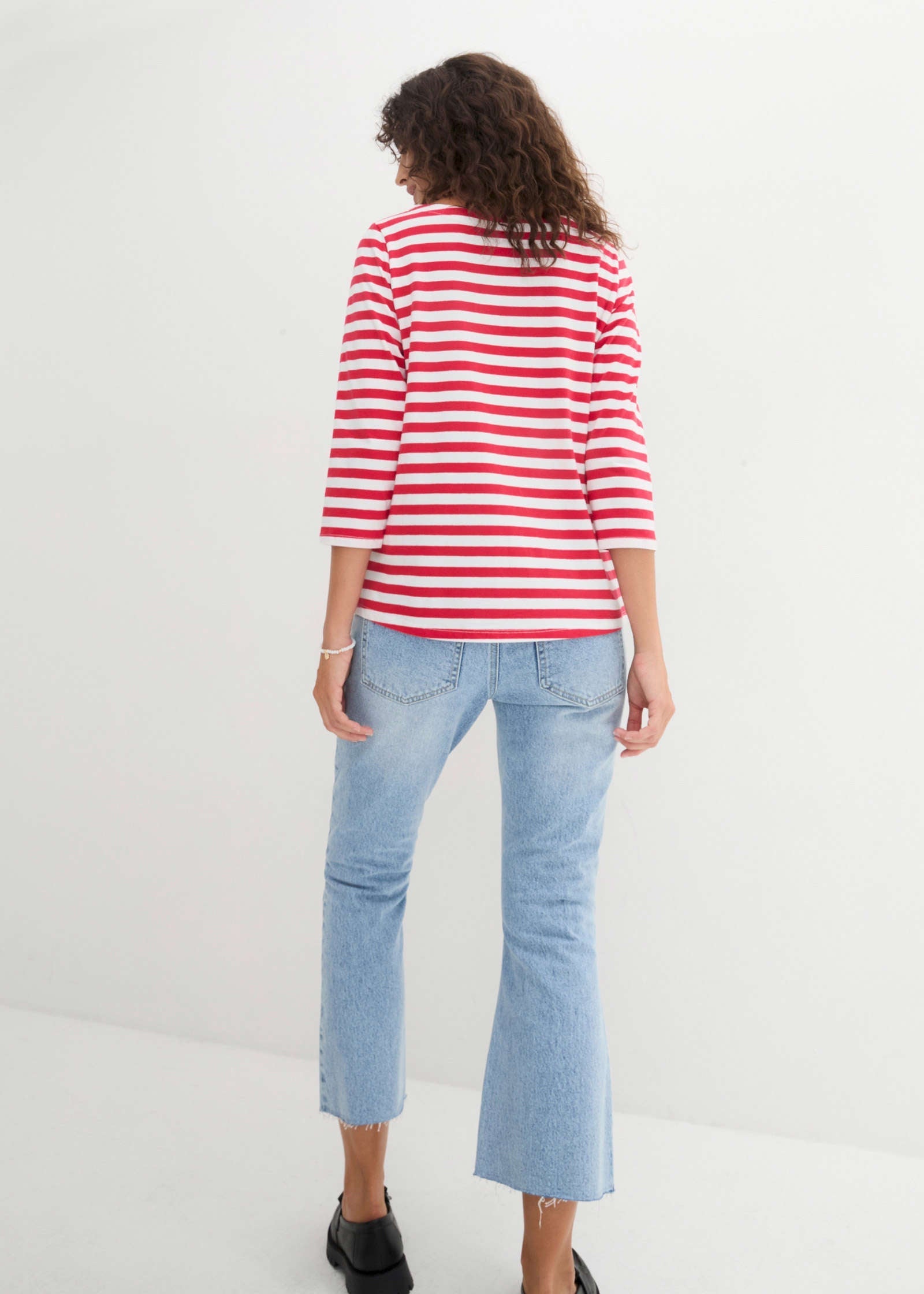 Boat Neck Striped Top - Red & White Stripe