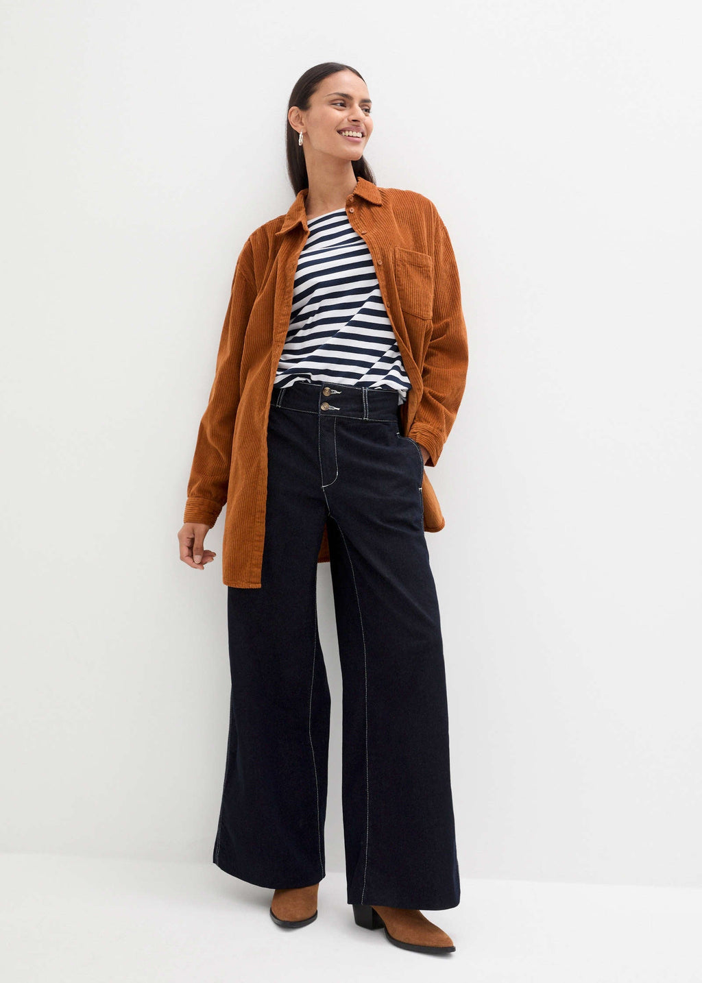 Boat Neck Striped Top - White & Navy Stripe