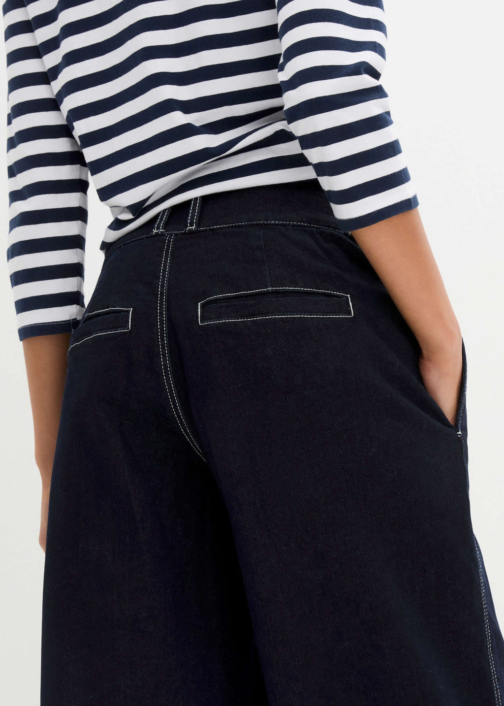 Boat Neck Striped Top - White & Navy Stripe