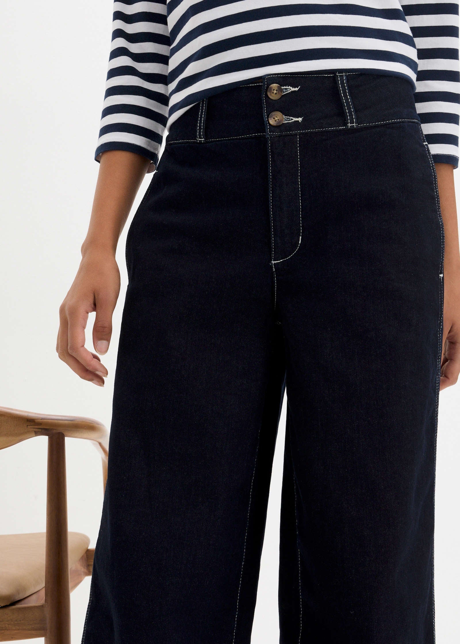 Boat Neck Striped Top - White & Navy Stripe