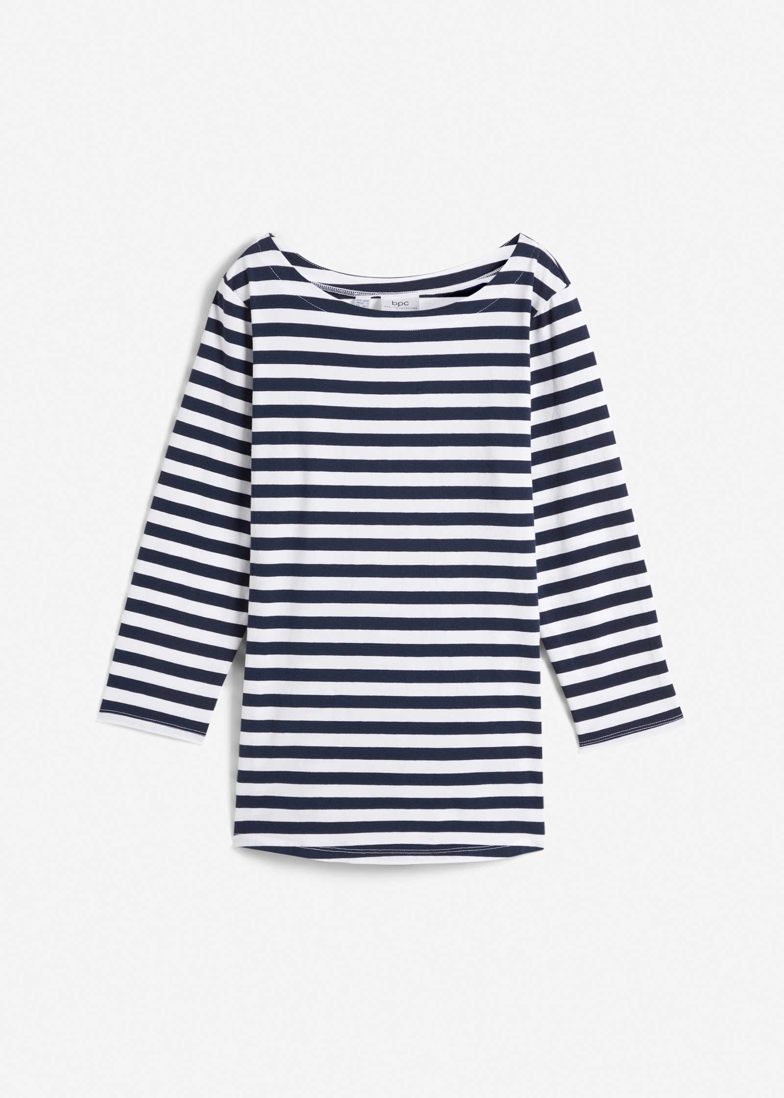Boat Neck Striped Top - White & Navy Stripe