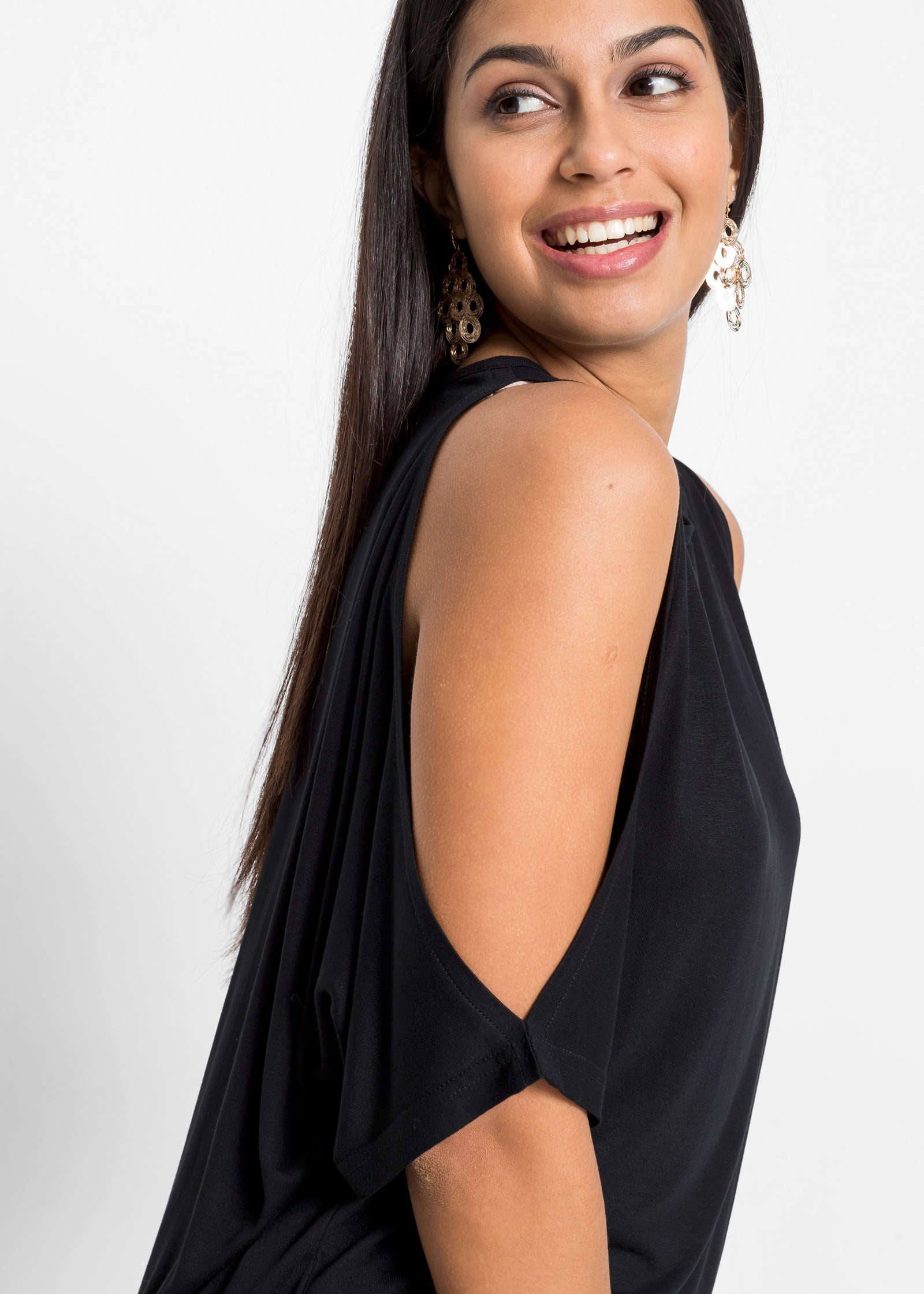 Cold-Shoudler T-Shirt - Black