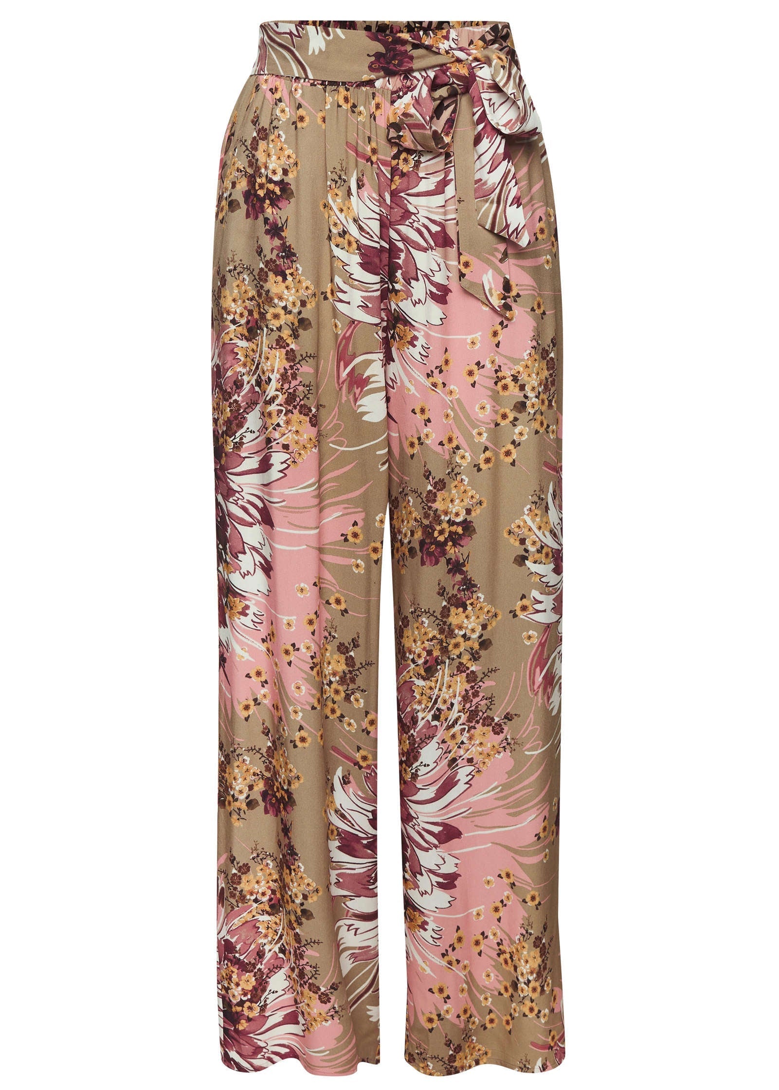 Tie Detail Printed Pants - Taupe Multi