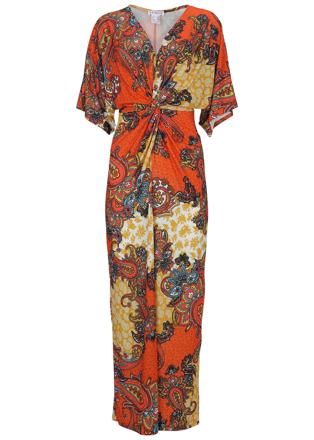 Twist Front Maxi Dress - Orange Multi