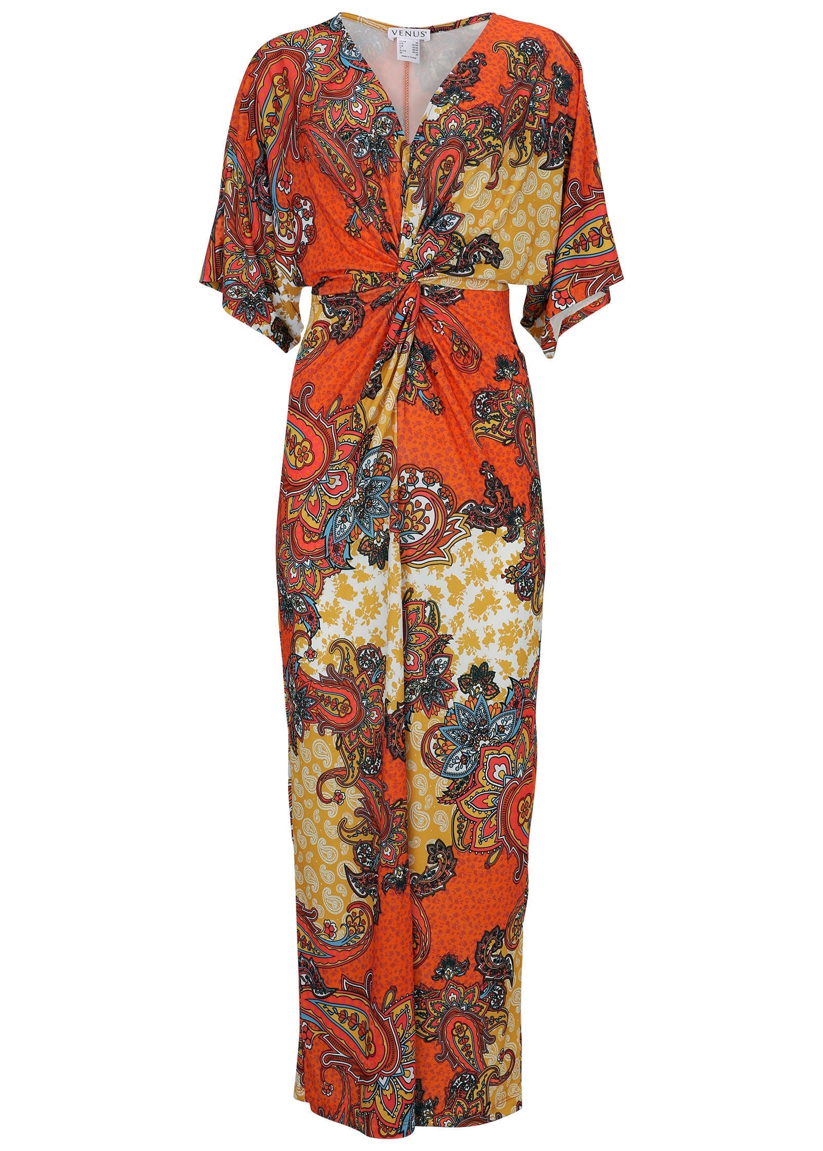 Twist Front Maxi Dress - Orange Multi