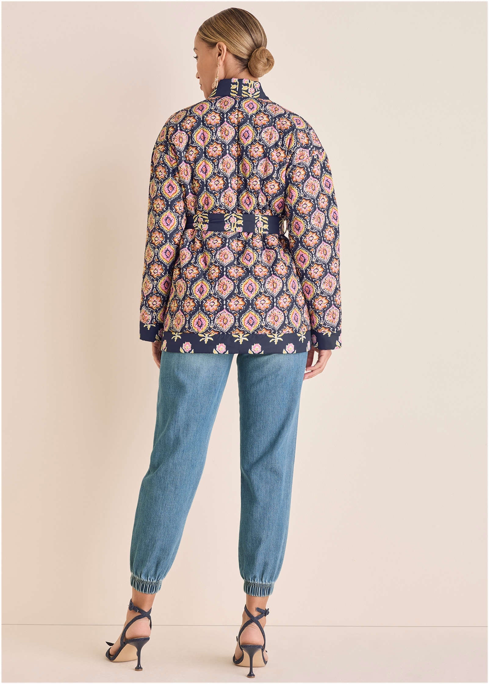 Quilted Jacket With Tie - Blue & Pink