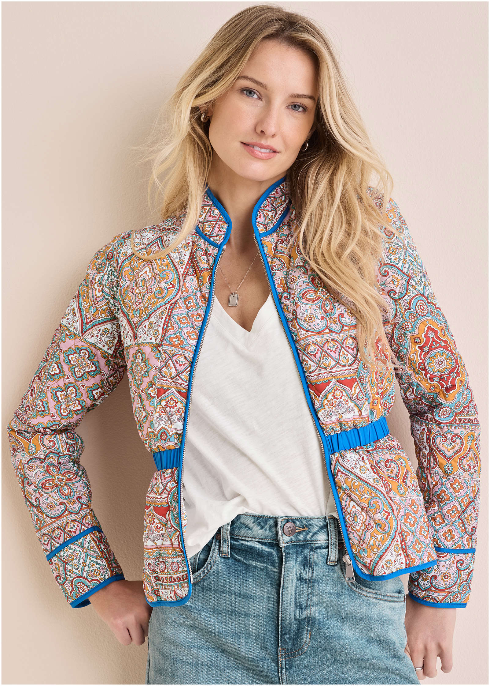 Quilted Full Zip Jacket - Medallion Golden Patchwork