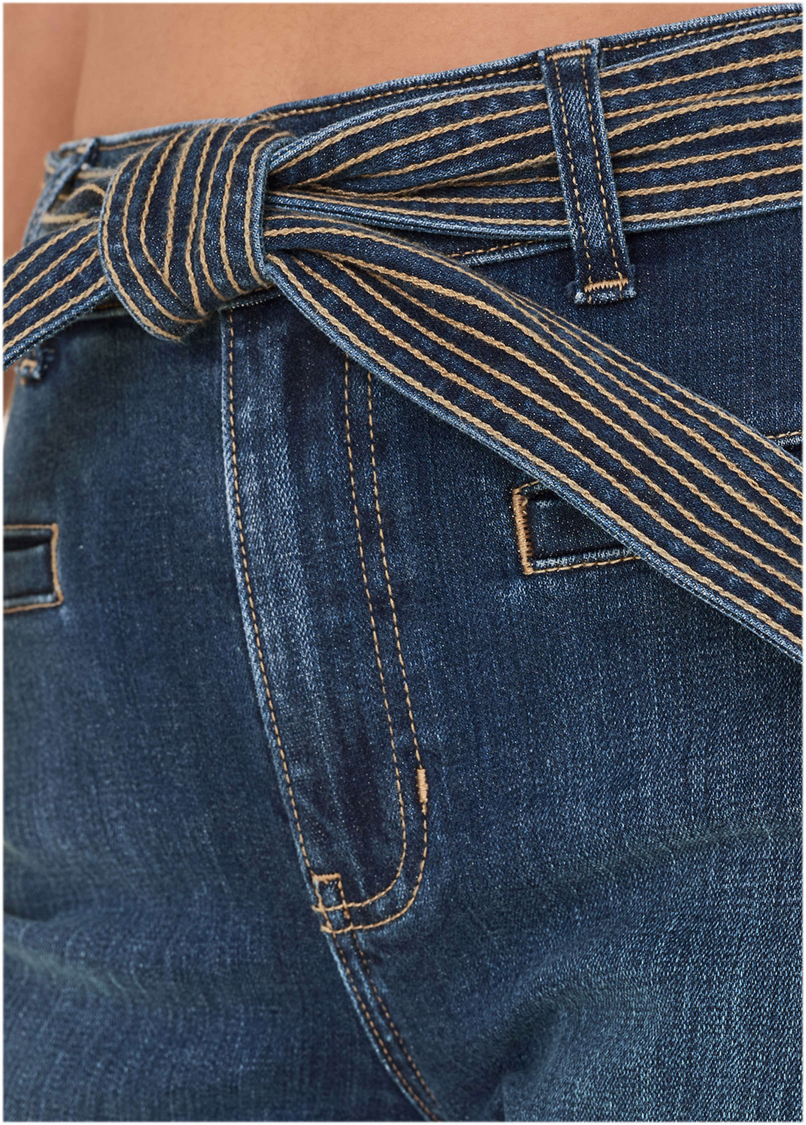 Belted Wide Leg Crop Jean - Dark Wash