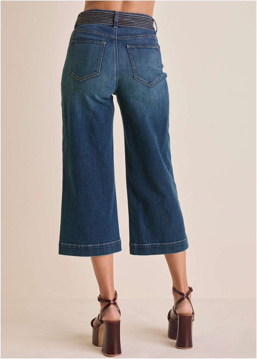 Belted Wide Leg Crop Jean - Dark Wash
