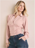 Ruched V-Neck Blouse - Mauve