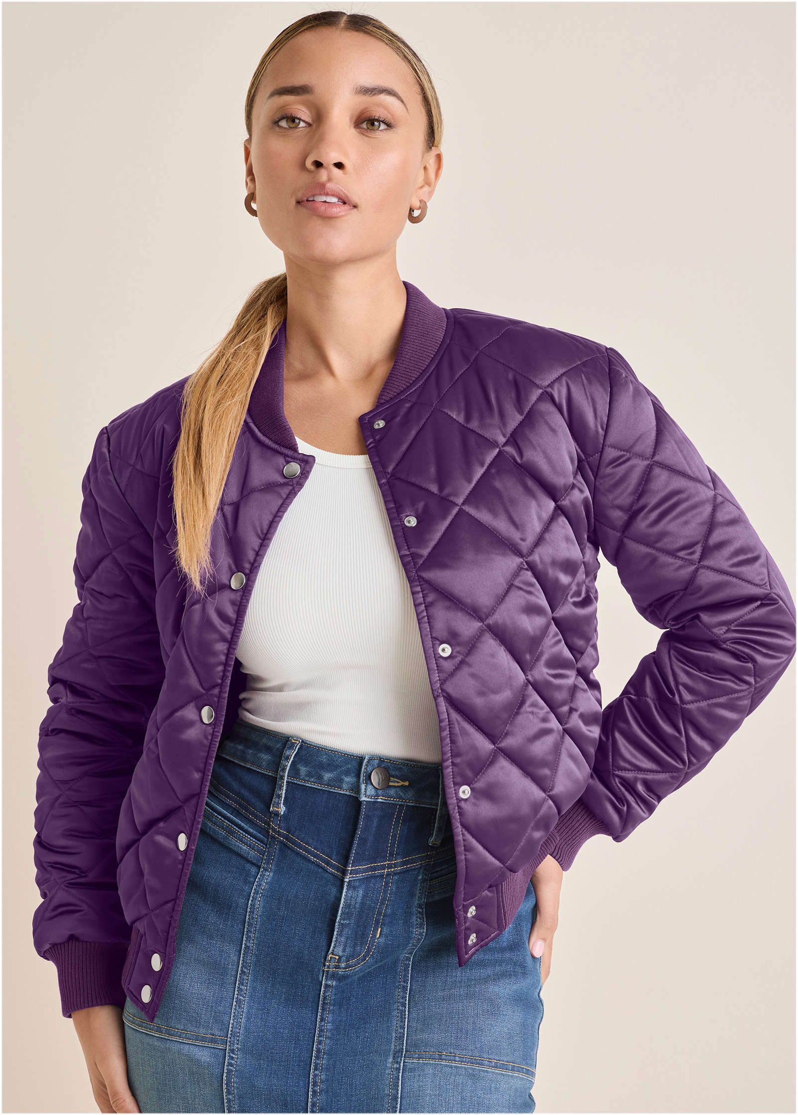 Quilted Bomber - Purple