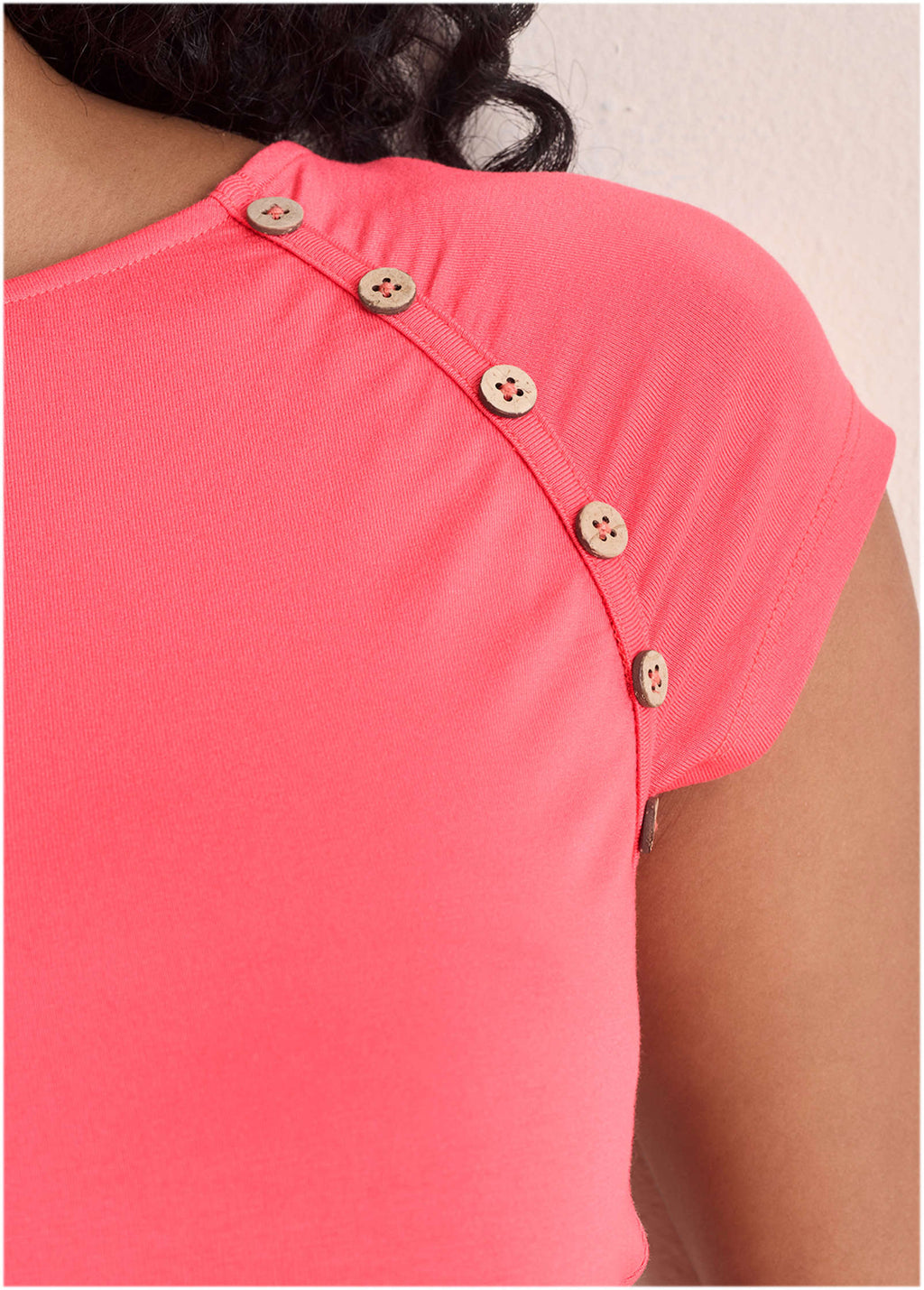 Button Detail Top  - Coral