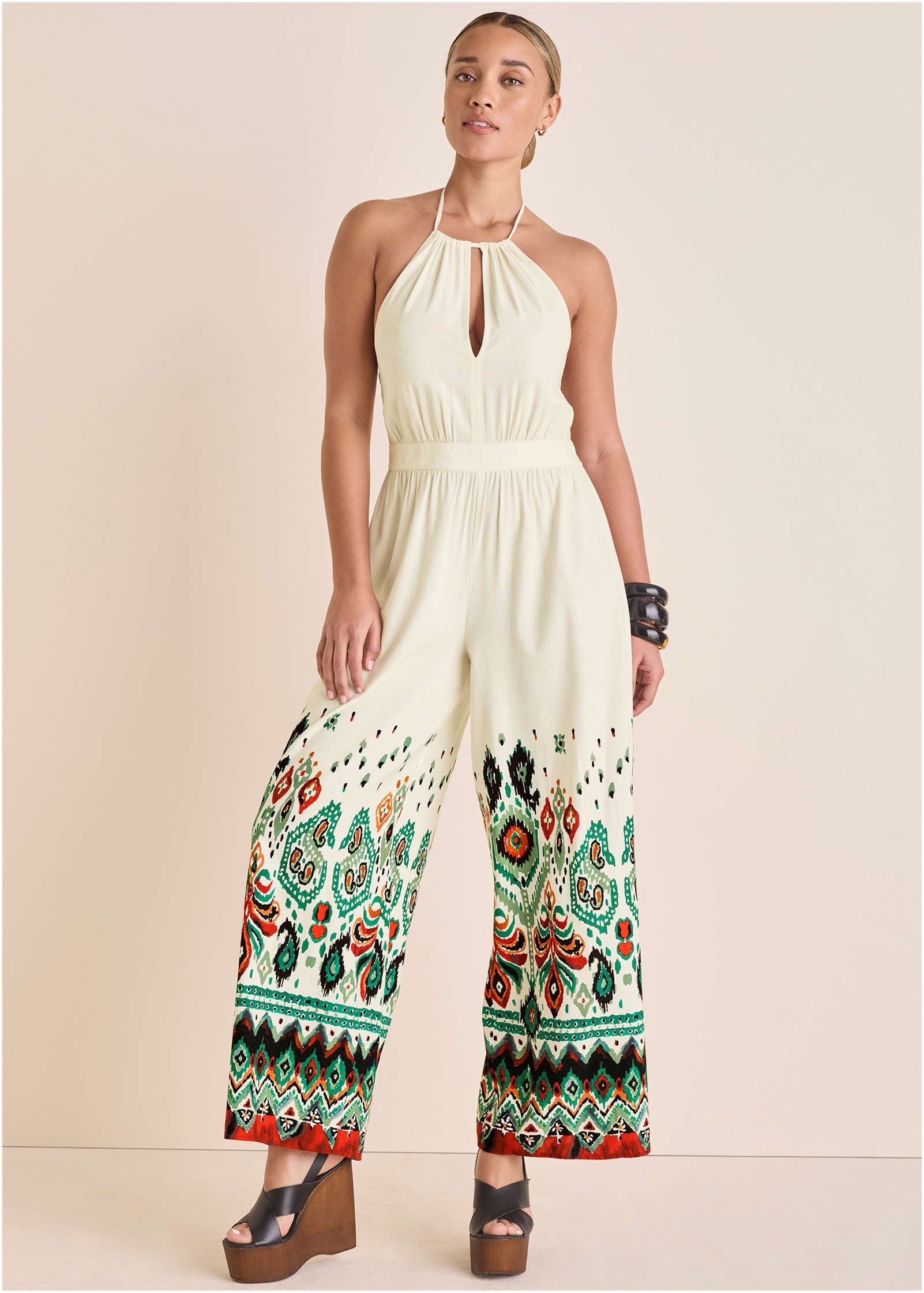 Linen Halter Jumpsuit - Seti Olive Ikat
