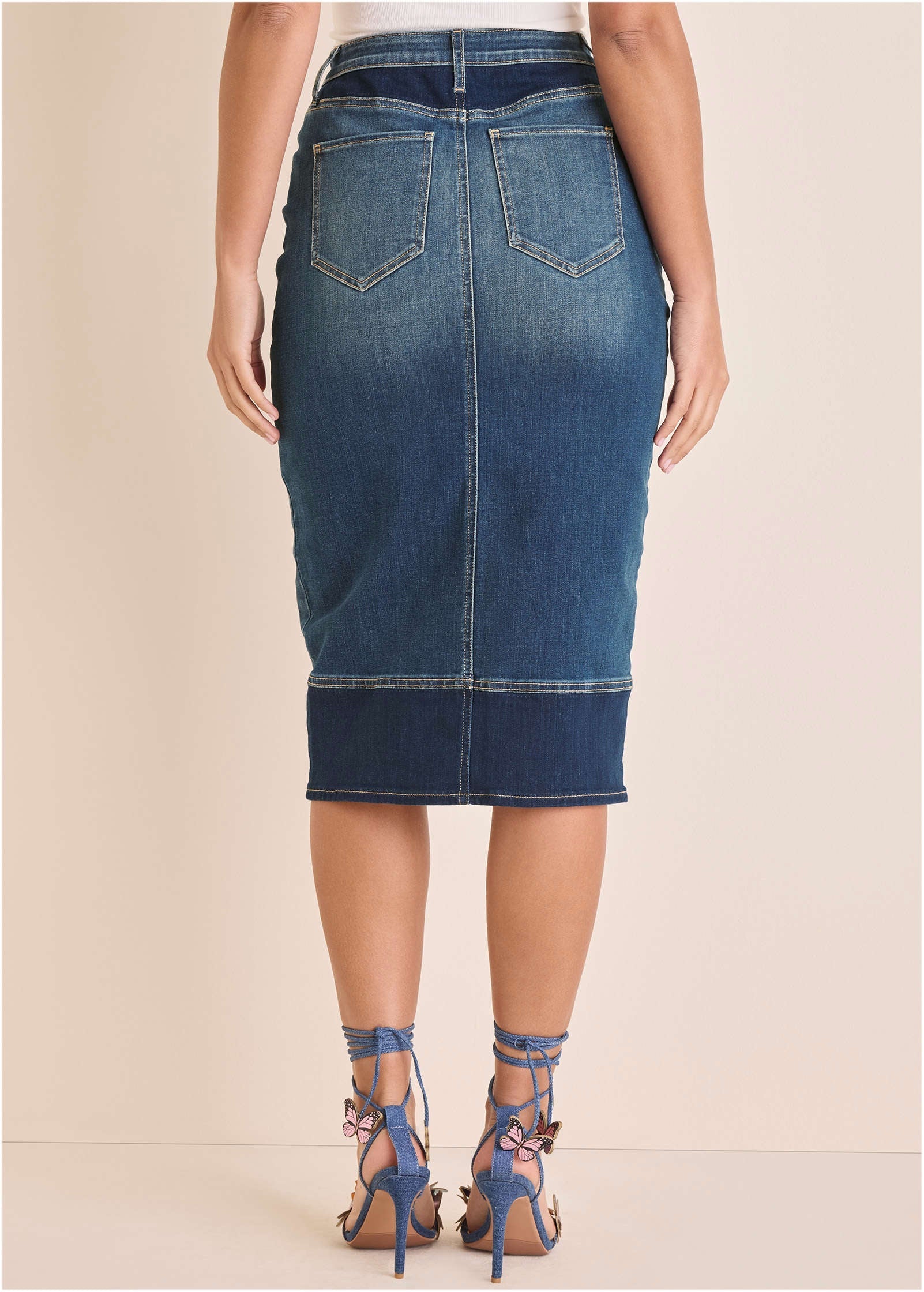 Denim Midi Skirt - Medium & Dark Wash