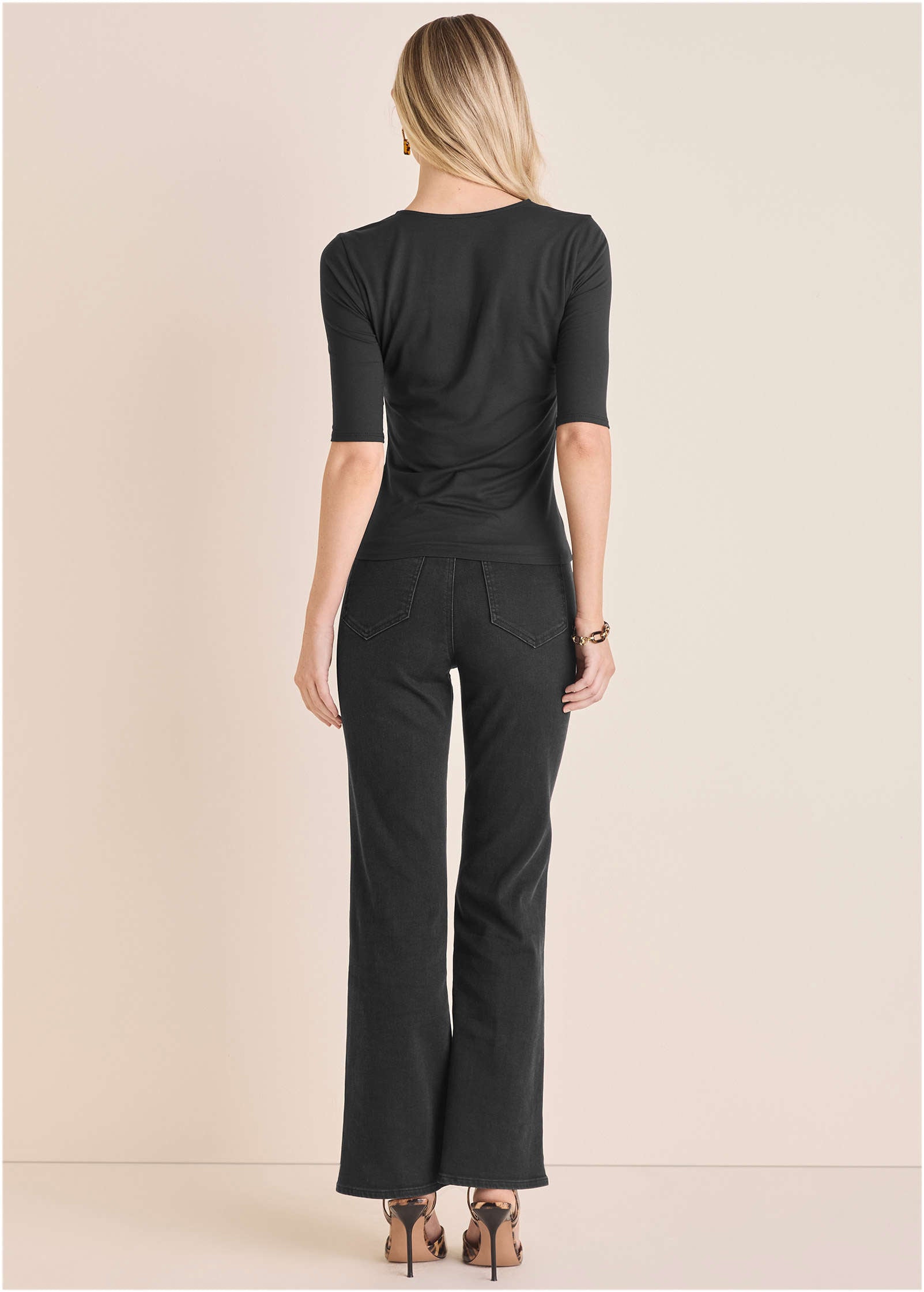 Cut Out 3/4 Sleeve Top - Jet Black