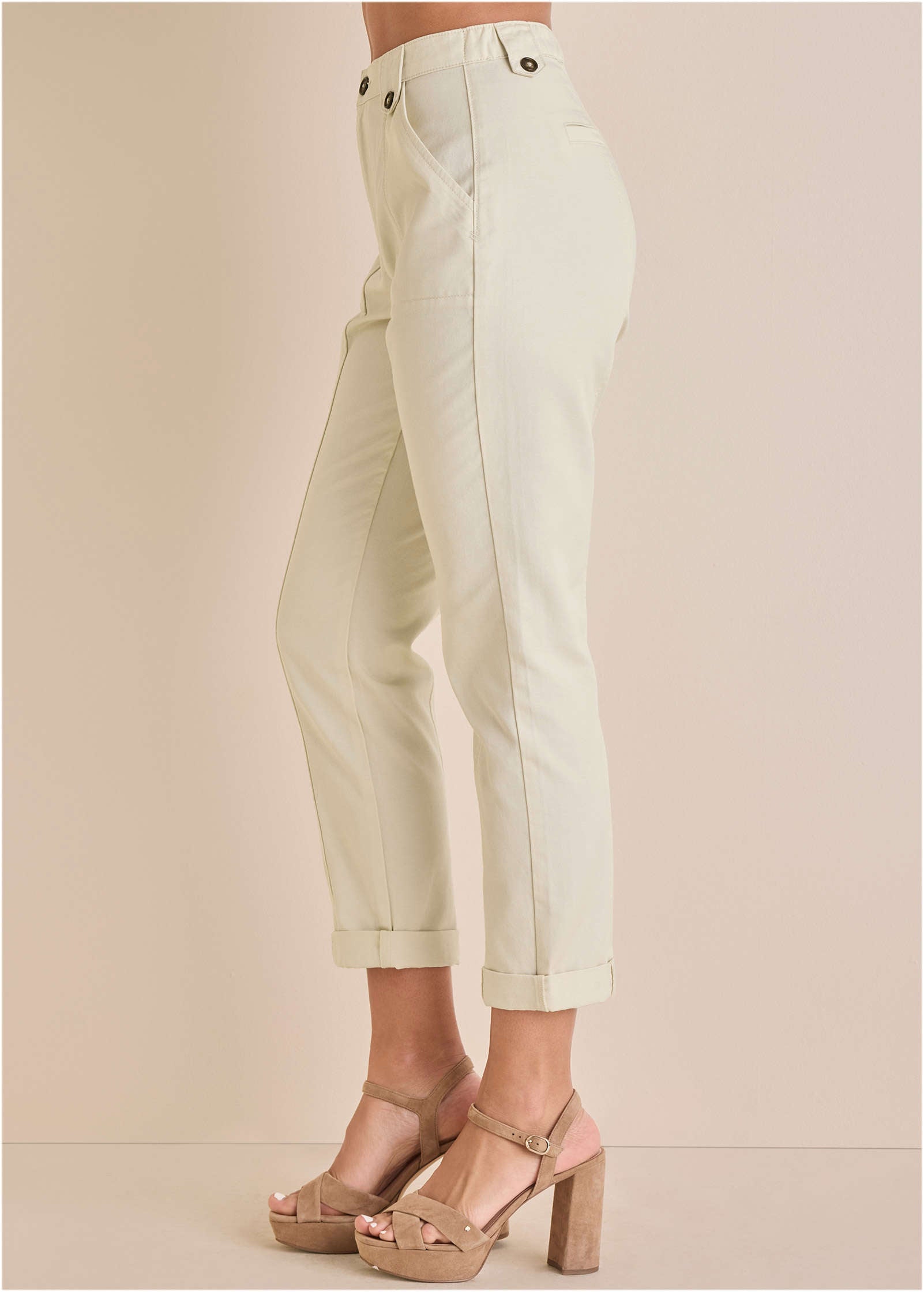 Rolled Hem Chino Pant  - Cream