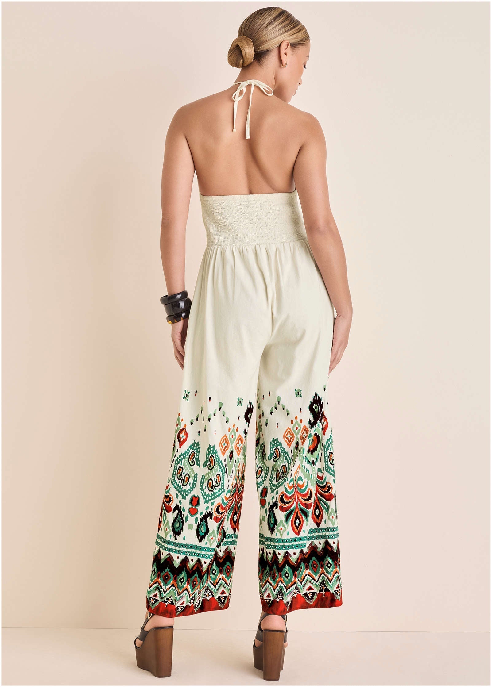 Linen Halter Jumpsuit - Seti Olive Ikat