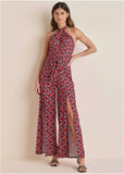 Cross Halter Jumpsuit - Red Lagoon Geo